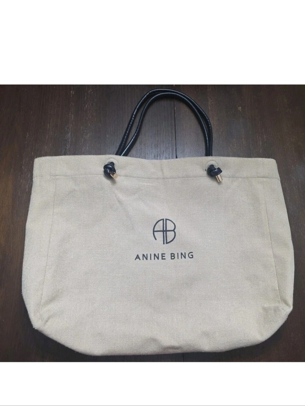 Anine Bing Beige Tote with Black Handles 100% Linen